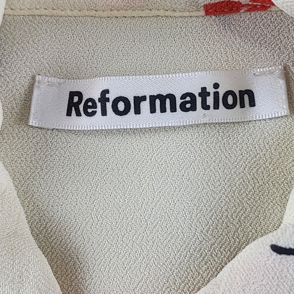 Reformation Sheila Floral Midi Dress 0 Ivory Red Blue Button Front Cottagecore - Picture 6 of 16